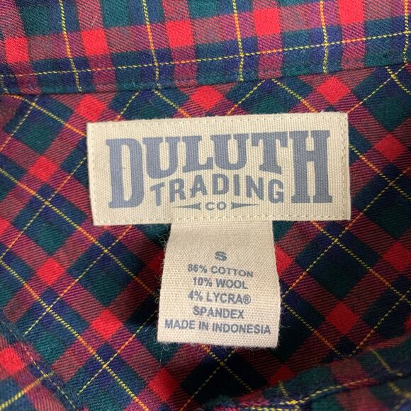 Duluth Trading Co Shirt Mens Small Green Red Plaid Button Down Cotton Wool Blend - Picture 3 of 8